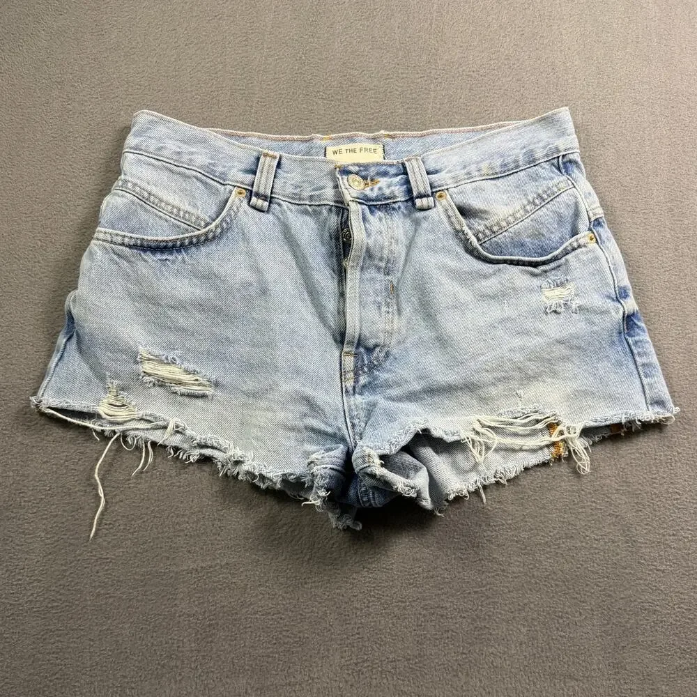 Free People We The Free Denim Shorts 27 Light Washed Distressed Cutoff Raw Hem